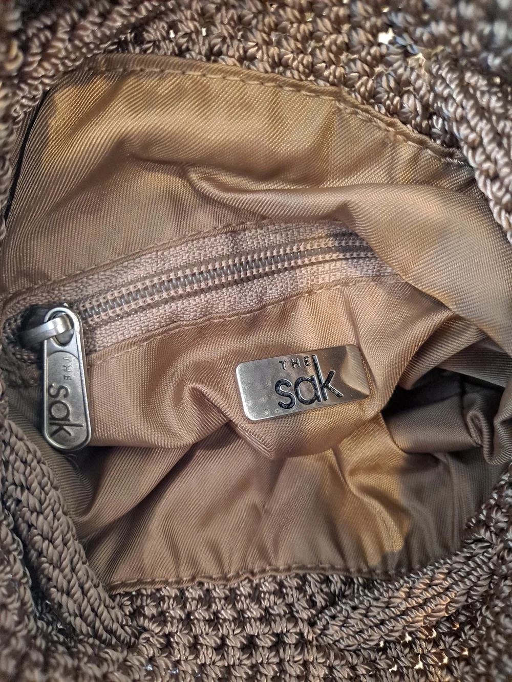 The Sak Brown Crochet Drawstring Mini Backpack